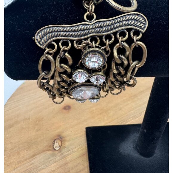 Vintage bronze tone 5 chain chunky rhinestone statement bracelet - Picture 4 of 7